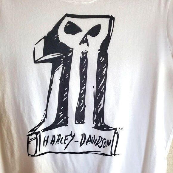 Harley Davidson Womens Top White XXL Skull Plus Size Crew Neck T-Shirt 2XL - Picture 4 of 8
